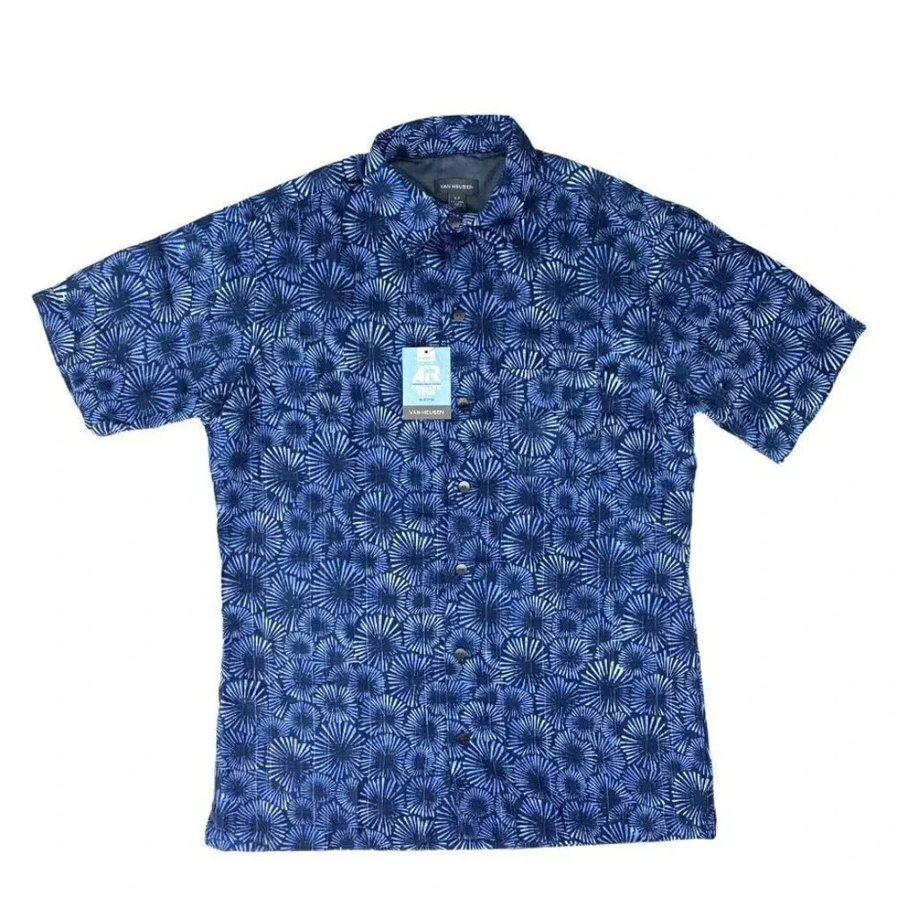 Van Heusen Poly Tropical Print Shirt Sunburst Men's Size S - Picture 2 of 10